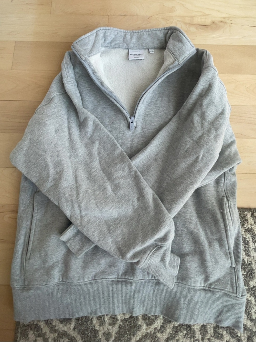 Aritzia Sweatfleece Half-Zip Pullover Sweatshirt - Light Gray Xs
